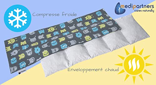 Medi Partners Cuscino Termico noccioli ciliegio 60x20cm 800g 100% Cotone 5 Camere Grande Terapia del freddo Federa sfoderabile (Creature) - 6