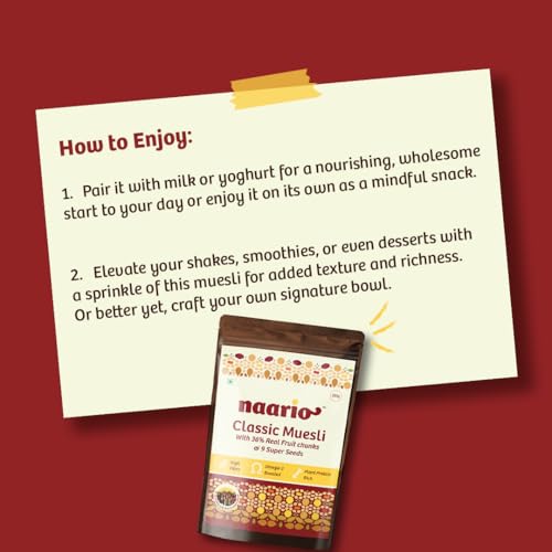 Image of Naario Classic Muesli | Zero Added Sugar | Real Fruit and Nuts | Keeps You Full 3-4 Hours | No Preservatives | Oat-Based | Ready in 2 Minutes | 250g