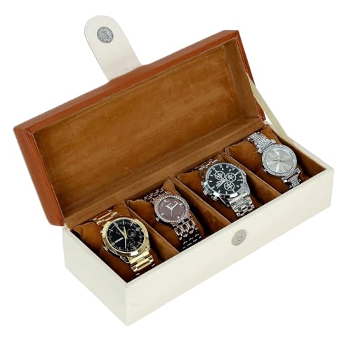 Image of Leather World Faux Leather Watch Box Organizer For Men & Women - Wrist Watch Box Holder 4 Slots - Removable Watch Pillows Display Case - Gift for Loved Ones