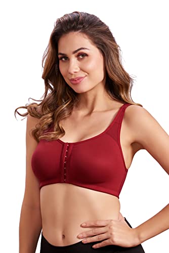 Image of MAROON 922 Women Cotton Brushed Lycra Full Coverage No Bounce, Non-Wired, Non-Padded Front Open Magic Bra with Back Support