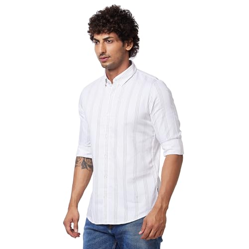 Image of Spykar Men's Regular Fit N /A Full Sleeve Striped Casual Shirts