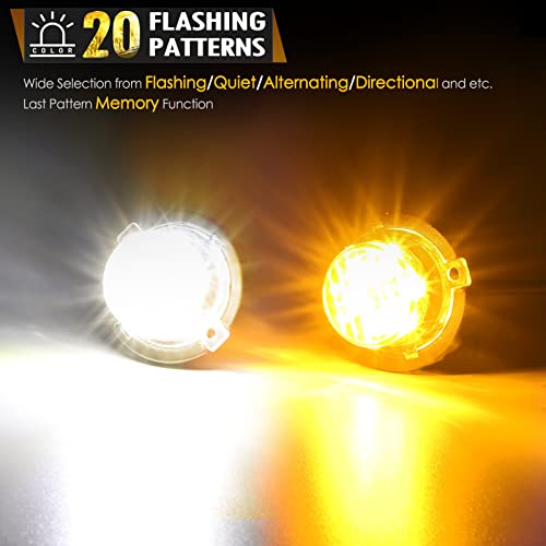 Partsam 4Pcs Amber White Led Hideaway Strobe Lights Kit 20 Flashing Modes W/Control Box Hazard Warning Grille Safety Caution Light For Cars Trucks Vehicles Hazard Warning Grille Safety Caution Light #TOP1