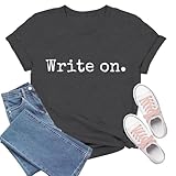 TIEEI Author Shirts for Women Writing T-Shirt Write On Tee Tops Grey