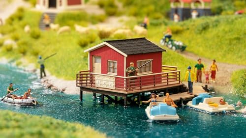 NOCH® Boat Rental, Miniature Model Building Kit, 9.2 x 7.3 x 5.3 cm, Laser-Cut Building H0, Ideal for Dioramas