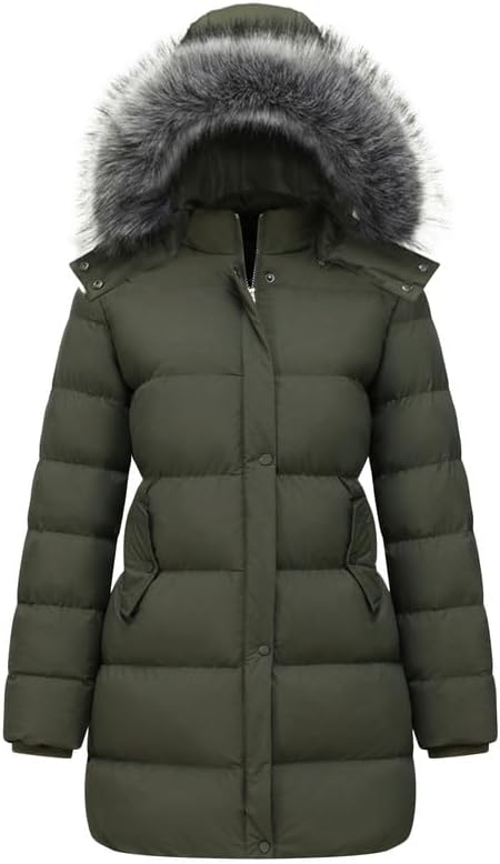 GGleaf Women's Winter Thicken Puffer Coat (Standard & Plus Size) Warm Snow Jacket with Fur Removable Hood