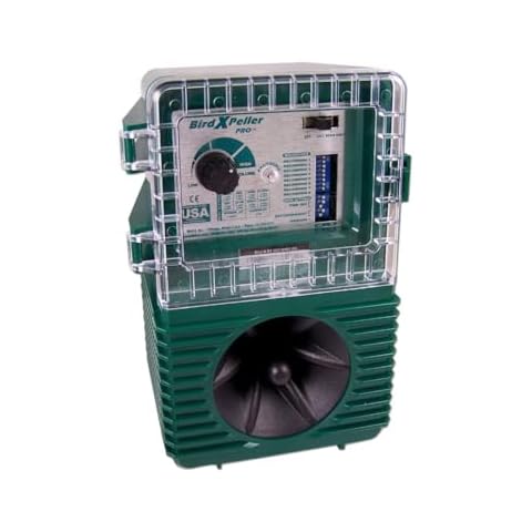 Bird-X BirdXPeller Pro Electronic Bird Preventer Version 2, Sonic Bird Decoy Device, Perfect for Crows, Blackbirds, Grackles, Cormorants, and Ravens, Covers up to 1 Acre, 3-5 kHz Frequency Cover