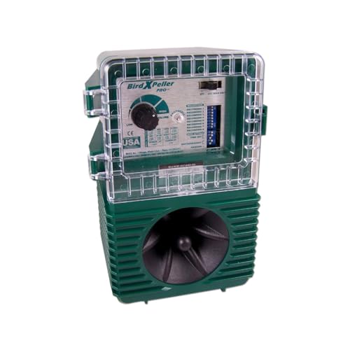 Bird-X BirdXPeller Pro Electronic Bird Preventer Version 2, Sonic Decoy Device, Perfect for Crows, Blackbirds, Grackles, Cormorants, and Ravens, Covers up to 1 Acre, 3-5 kHz Frequency