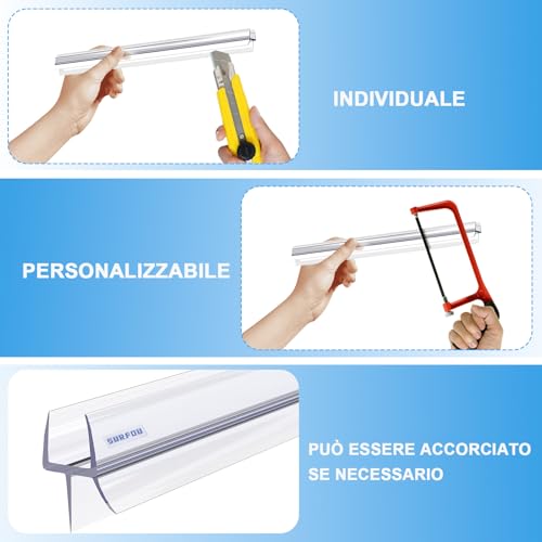 Surfou Guarnizione Doccia Sottoporta Per Porte In Vetro 6-8 Mm, Guarnizioni Box Doccia 2 X 100Cm, Paraschizzi Doccia, Guarnizione Doccia Sottoporta, Impermeabile E Facile Da Installare - 4