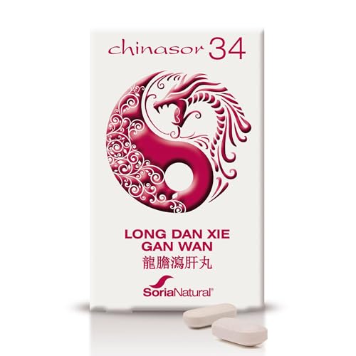 Soria Natural Chinasor 34 Long Dan Xie Gan Wan Comprimidos que evitam o fogo do fígado, ajuda a remover o calor de órgãos, plantas medicinais de origem asiática, 30 comprimidos de 1,5 g