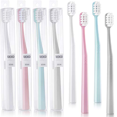 8 Pieces Extra Soft Toothbrush for Sensitive Teeth Micro Nano Soft Bristles Toothbrushes with 10000 Bristle for Kids Adults Manual Toothbrush (Pink, Blue, White, Grey)