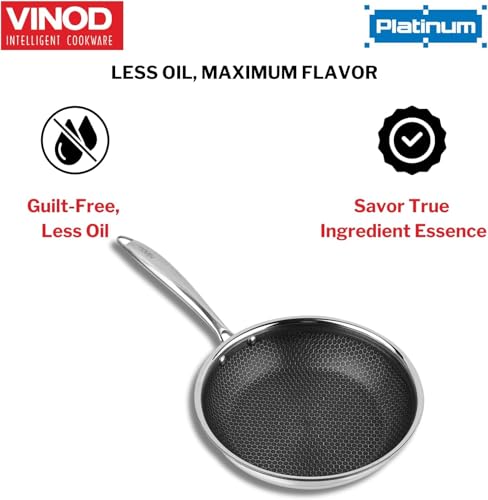 Vinod Triply SAS Frying Pan – Honeycomb Non Stick Base 3-Ply Skillet Pan, Induction & Gas Stove Friendly- 28 cm Diameter - Image 7