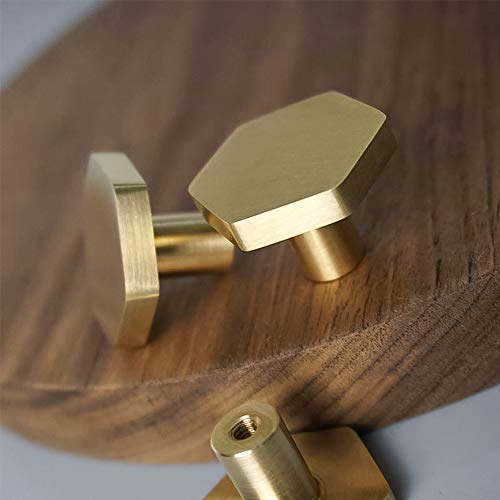 Rzdeal 1-1/10" Solid Brass Knobs Shoe Cabinets Knob And Pulls Brushed Gold Hexagon Handles For Dresser Drawer (8Pcs) #TOP3