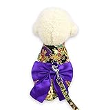 LeafIn ハーネス リード セット ペット服 犬用 猫用 お祭り リボン 花柄 散歩 猫服 犬服 着物 浴衣 可愛い(S, A-ブラック)