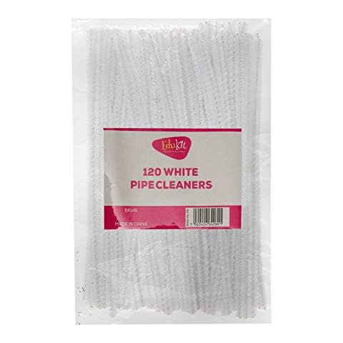 Edukit Pipe Cleaners; 120 per Pack, White; 150mm x 4mm - Jumbo Pack for Craft Supplies, Cleaning and Cable Tidy Cover