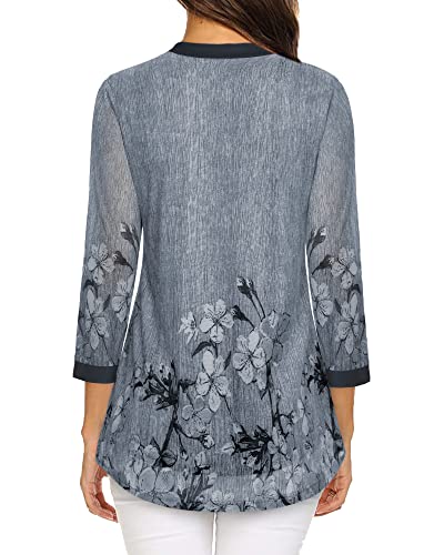 Image of Timeson Women's Short Sleeve V Neck Blouses Shirts Floral Double Layers Mesh Tunics Tops