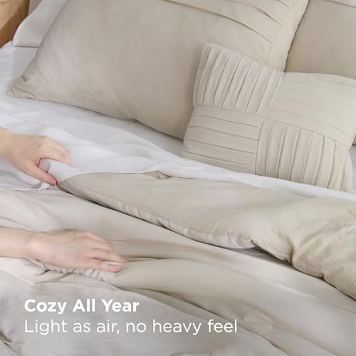 Bedsure Beige King Size Comforter Set - 4 Pieces Pinch Pleat Bed Set, Down Alternative Bedding Sets for All Season, 1 Comforter, 2 Pillowcases, 1 Decorative Pillow