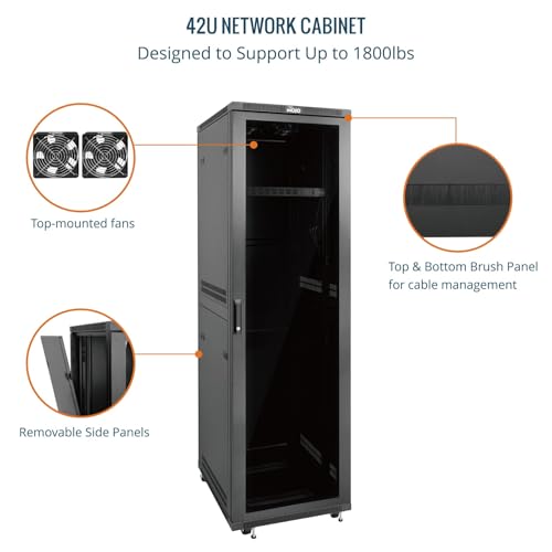 Image of Tecmojo 42U Server Rack Network Cabinet 23.6 inch D x 23.6 inch W, Locking Data Cabinet Enclosure for 19 inch Server, Networking, AV & IT Equipment, Clear Door, Black