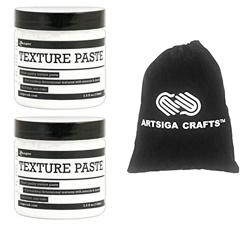 Ranger Ink Texture Paste 4 Ounces Opaque 2-Pack Bundled with 1 Artsiga Crafts Small Project Bag