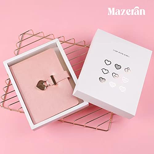 Mazeran Heart Shaped Lock Journal, PU Leather Hard Cover Gold Gild Edge Notebook Travel Diary, B6 Lined Locking with Key Personal Planner Secret Organizers Gift for Girls Women Daughter