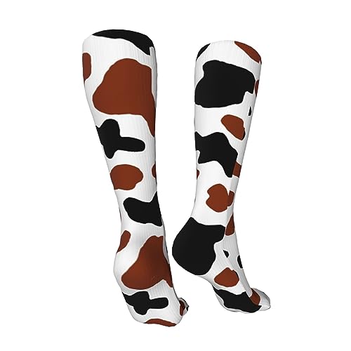 NUYFVG Chaussettes hautes style bohème tortue pour femme, Vache noire marron, Taille unique – vue 3