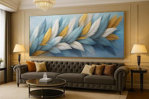 Tableau plumes abstraites 30x60 cm décor salon moderne
