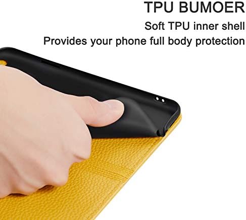 Samsung Galaxy A20e Case, Official Litchi Pattern Wallet Flip Case Shockproof PU Leather Card Slots Stand Magnetic Folio Silicone Bumper Gel Protective Phone Cover for Samsung Galaxy A20e Yellow