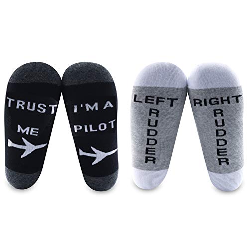 MBMSO Pilot Gifts Trust Me I m a Pilot Socks Aviation Gifts Left Rudder Right Rudder Socks Aviation Themed Gifts (2 Pairs Pilot Socks)