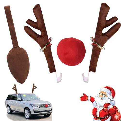 Decoração de Natal para carro, pelúcia, cornos de rena Rudolf, nariz vermelho para decoração de carro de Natal, acessórios divertidos de Natal, presentes para ele, com sinalizadores