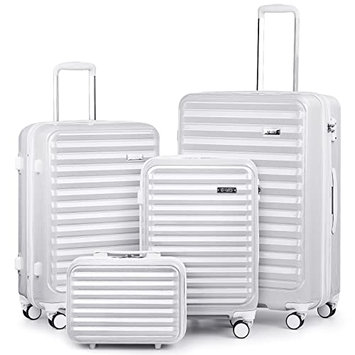 Coolife Luggage Suitcase expandable (only 28”) ABS+PC Spinner suitcase with TSA Lock carry on 20 in 24in 28in white S(20in carry-on with cosmetic case）
