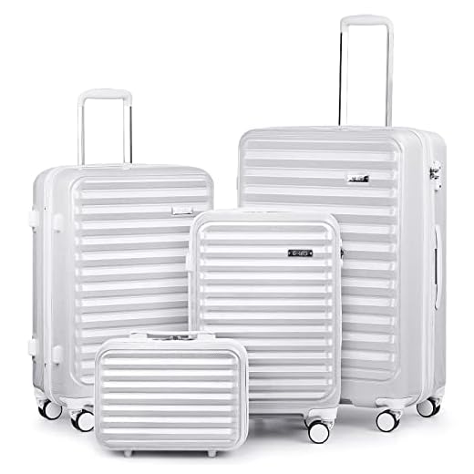 Coolife Luggage Suitcase 3 Piece Set expandable (only 28”) ABS+PC Spinner suitcase with TSA Lock carry on 20 in 24in 28in (white grid)
