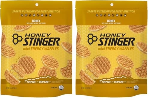 Honey Stinger Organic Mini Honey Waffles | Energy Stroopwafel for Exercise; Endurance and Performance | Sports Nutrition for Home & Gym; Pre and Post Workout-| 1 Bag; 5.3 Ounce,(Pack of 2)