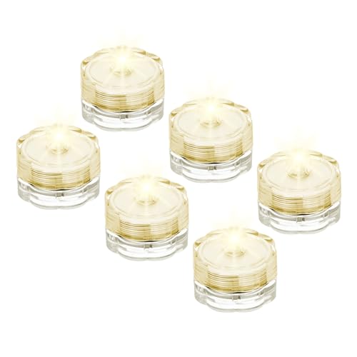 sourcing map 6 lumini a LED sommergibili, colore bianco caldo, impermeabili, senza fiamma, per feste, matrimoni, festival, decorazione, confezione da 6