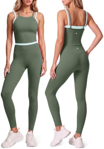 Aoysky Womens 2 Piece Workout Sets Padded Tank Top High Waist Leggings Set