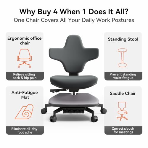 Image of Newtral Standing Desk Chair, 6-in-1 Ergonomic Standing Mate Chair, Adjustable Sit Stand Lean Perch Saddle Stool with Flip Backrest, Dynamic Posture Support & Built-in Anti-Fatigue Design, MT-M-DG