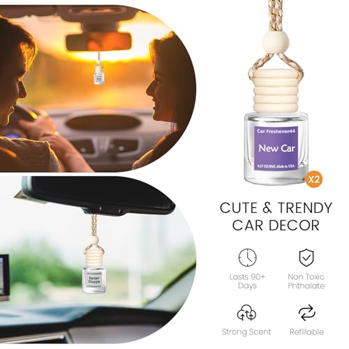 Image of Hanging Car Air Freshener, Long Lasting Essential Oil Diffuser, Non-Toxic New Car Scent, Cute Car Fresheners for Women, 2 Pack Made in USA