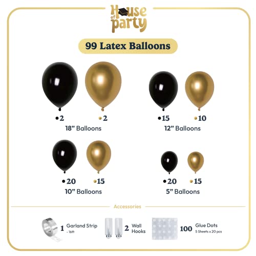 HOUSE OF PARTY Black and Gold balloon arch kit -99 pcs |5/10/12/18 Inch -Graduation Balloons 2025 | Black and Gold Balloon Garland for Grad Party Decorations - Thumbnail 2