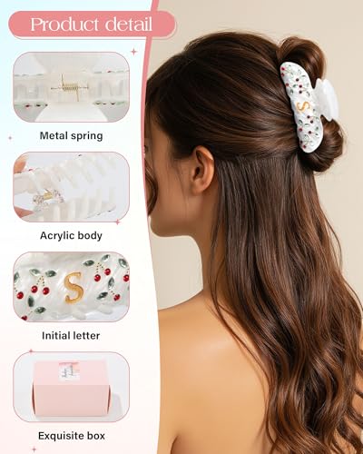 Image of AWAYTR Initial Hair Clips for Women Durable Monogram Claw Clips, Sparkling Rhinestone Cherry Letter Claw Clip Hair Accessories, Birthday Bridesmaid Gifts(S)