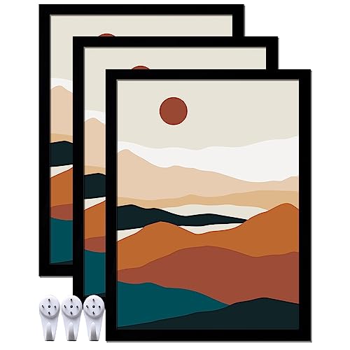 Black 18x24 Picture Frame Set of 3, High Transparent Frame for 18 By 24 Photo Collage Canvas Poster Size Wall Mount and Tabletop Horizontally Vertically (Black, 18 x 24 inches)