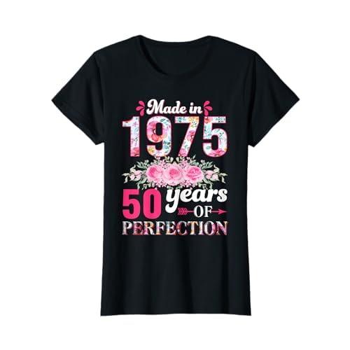 Vintage 1975 50 Años Cumpleaños Mujer Regalo Made in 1975 Camiseta