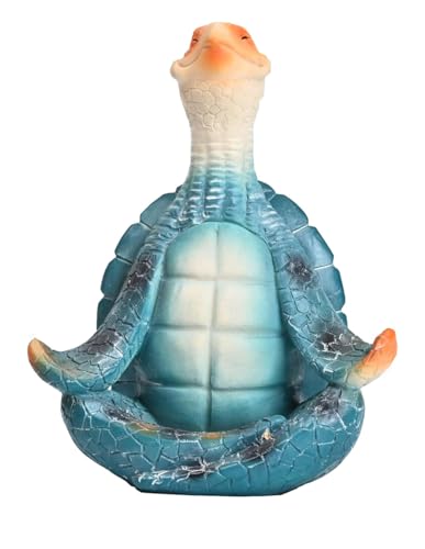 Sea Turtle Decor, Beach Furniture Accessories, Zen Meditation Yoga Turtle Statue, Meditating Beachy Themed Teal Table Decorations for Coastal Home Bathroom Living Room Bedroom (Put The Palm Separate)
