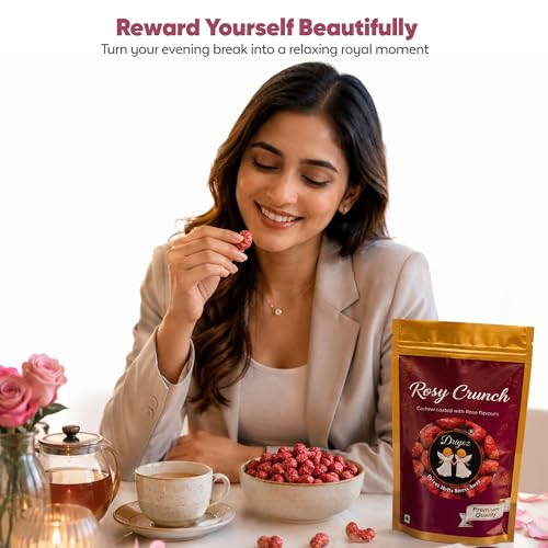 Image of DRIYOZ Rosy Crunch Rose Flavoured Cashew Nuts 250g | Premium Crunchy Kaju Coated with Sweet Rose Granules | Gourmet Floral Nut Snack for Gifting, Festivals & Daily Snacking