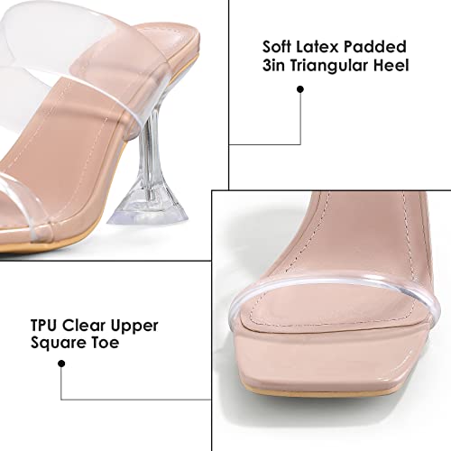 Mysoft Women's Clear Heeled Sandals Square Toe Transparent Stiletto Mules Open Toe Slip On Dress Shoes #TOP3
