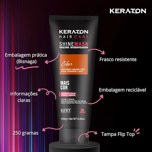 Keraton, Máscara matizadora hidratante, Trata e colore, Para cabelo castanho claro, louro, acobreado
