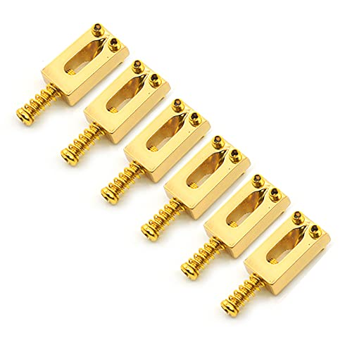 Saphue Guitar Bridge Saddle With Spring Screws Wrench Tremolo For Fender Strat Stratocaster Tele Telecaster Electric Guitar Replacement Parts Accessories 6Pcs Bridge Saddles（Gold） #TOP5