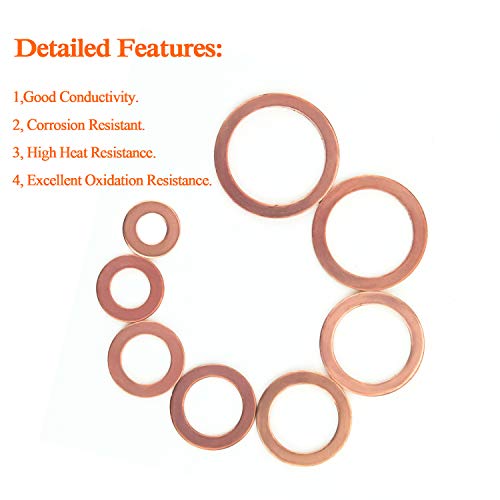 Copper Washer Assortment Set, HELIFOUNER 300 Pieces 12 Sizes Copper Metric Sealing Washers Kit
