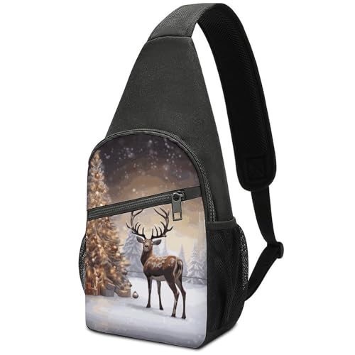Bolso Sling Navidad con Árbol y Reno para Hombres y Mujeres miniatura 1
