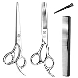 Hair Cutting Scissors Shears kit,Professional Edge Sharp Hair Scissors set,Barber Hairdressing Texturizing Thinning shears,Haircuting Styling Scissor kit Japanese 6.5 Inch (Silver)