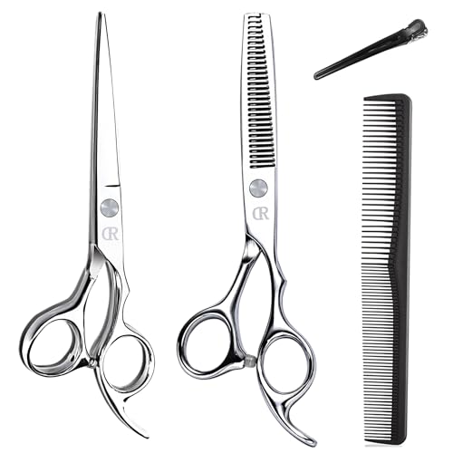 Hair Cutting Scissors Shears kit,Professional Edge Sharp Hair Scissors set,Barber Hairdressing Texturizing Thinning shears,Haircuting Styling Scissor kit Japanese 6.5 Inch (Silver)