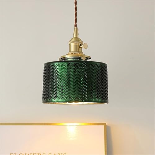 Lustre E27 suspendu plafonnier rétro nostalgique verre vert foncé - 6