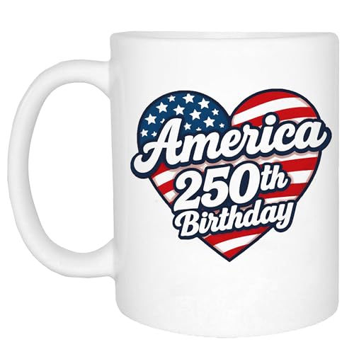 Rogue River Tactical 250th Anniversary America Years Patriotic USA Flag Funny Coffee Mug Novelty Cup Gift 1776-2026 (Heart)